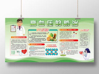 简单大气绿色防控高血压疾病预防展板宣传栏高血压宣传栏